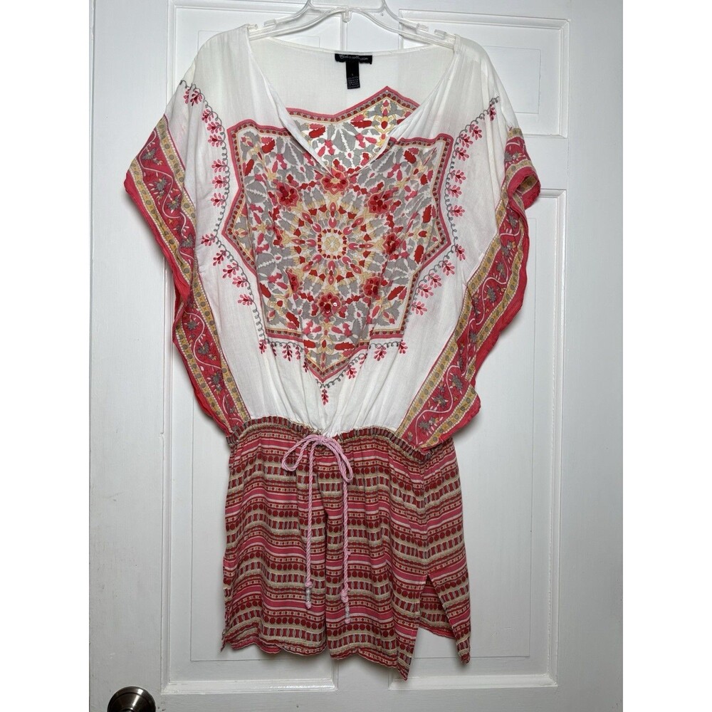 Club Z Colorful White Red Pink Floral Sundress Women L Boho Hippie Beach  Casual